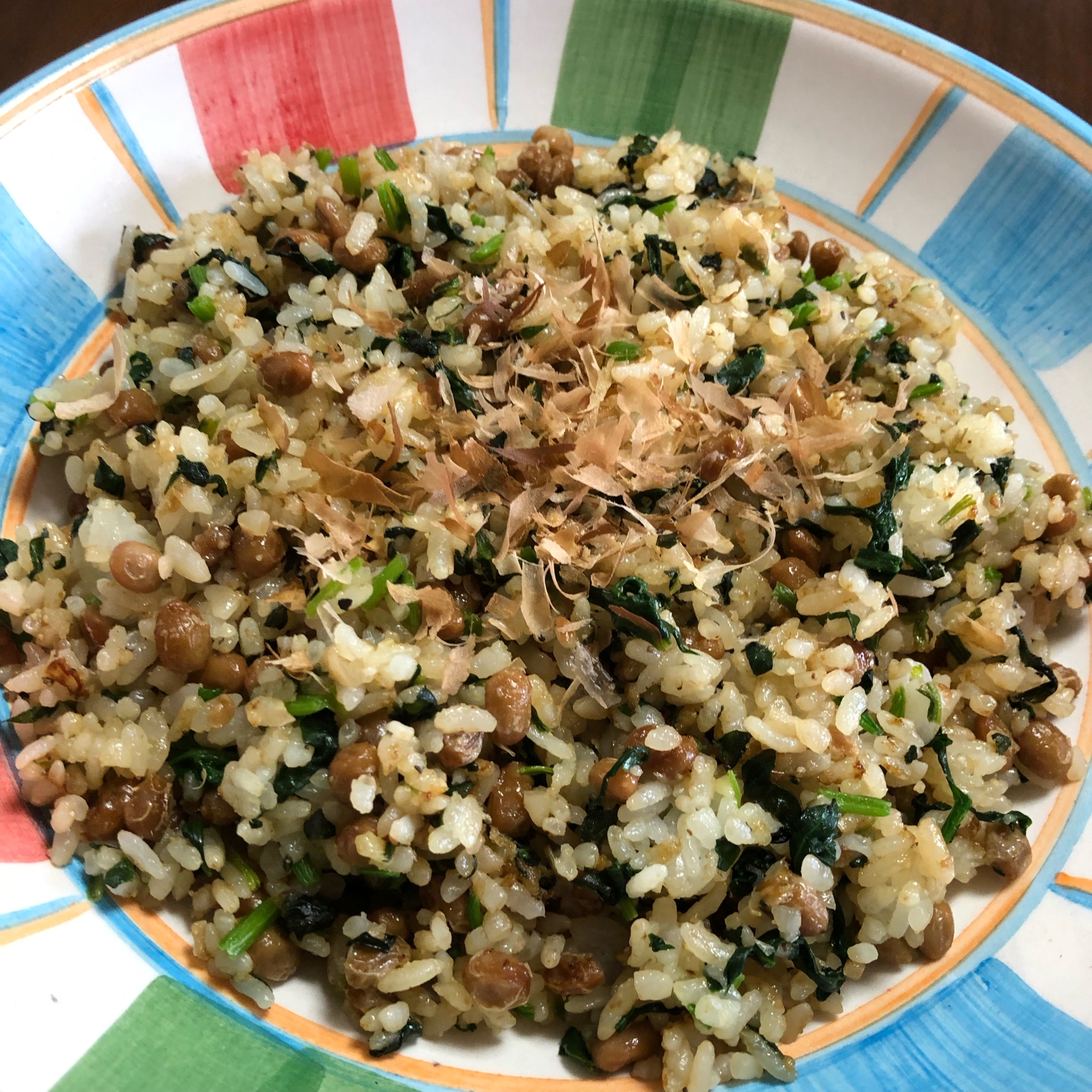 納豆とほうれん草のチャーハン