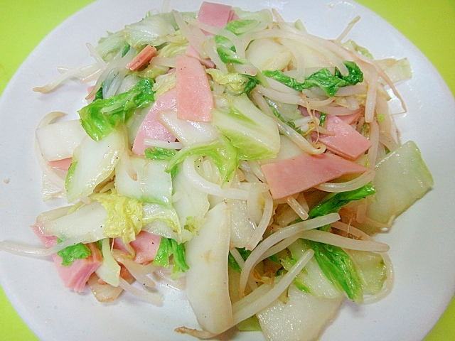 白菜ともやしハムの鶏ガラスープ炒め レシピ 作り方 By Mint74 楽天レシピ