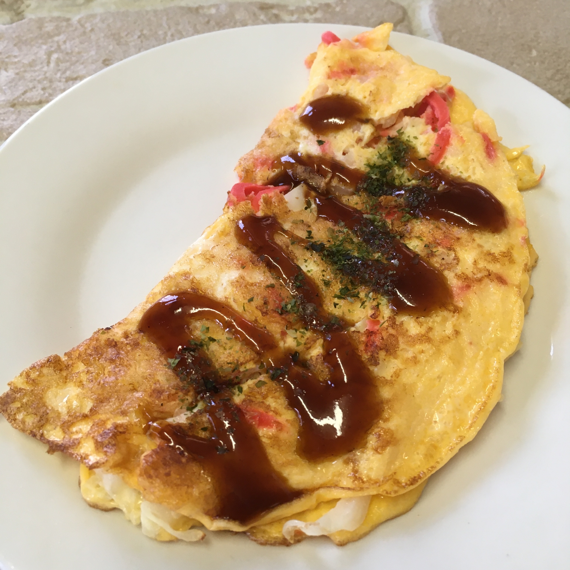 千切りキャベツと紅生姜の玉子焼き♪