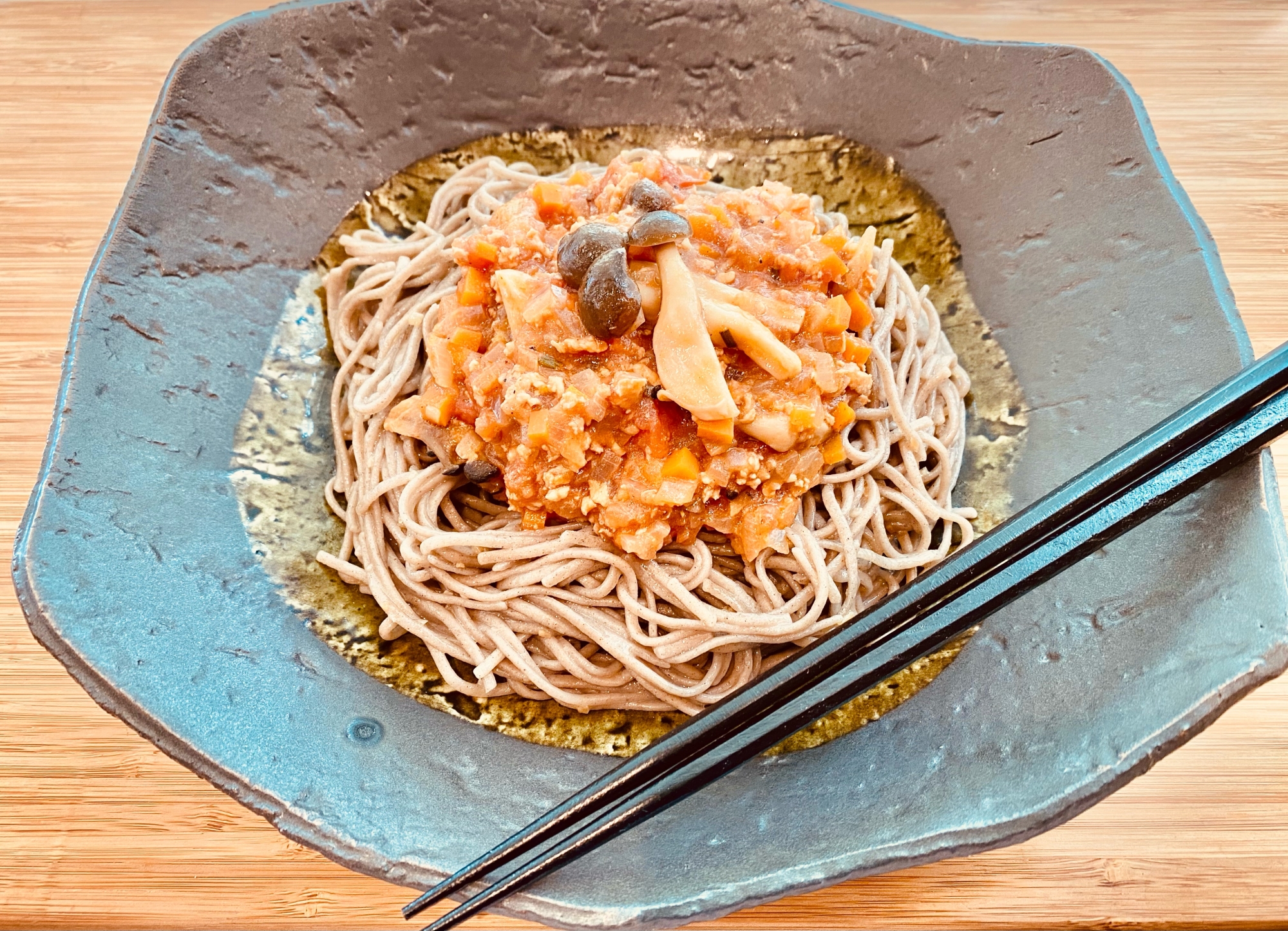 グルテンフリー♪鶏の胸肉ミートソース十割そば