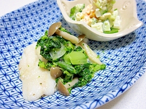 鱈の上へ、緑野菜の濃厚ソースのせ