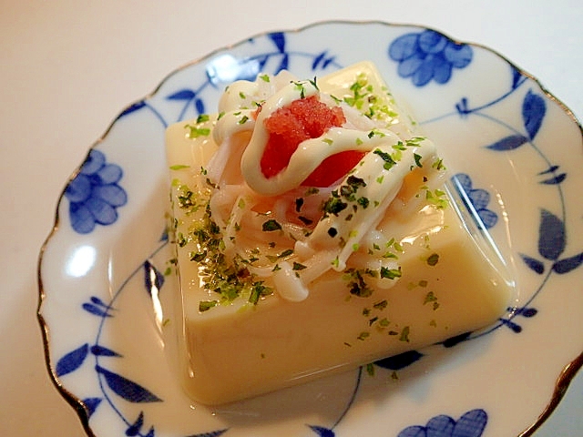 あおさマヨで　えのき茸と辛子明太子の卵豆腐