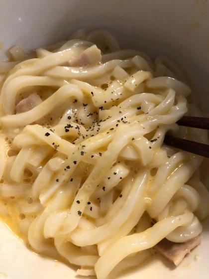 レンジで簡単 カルボナーラうどん