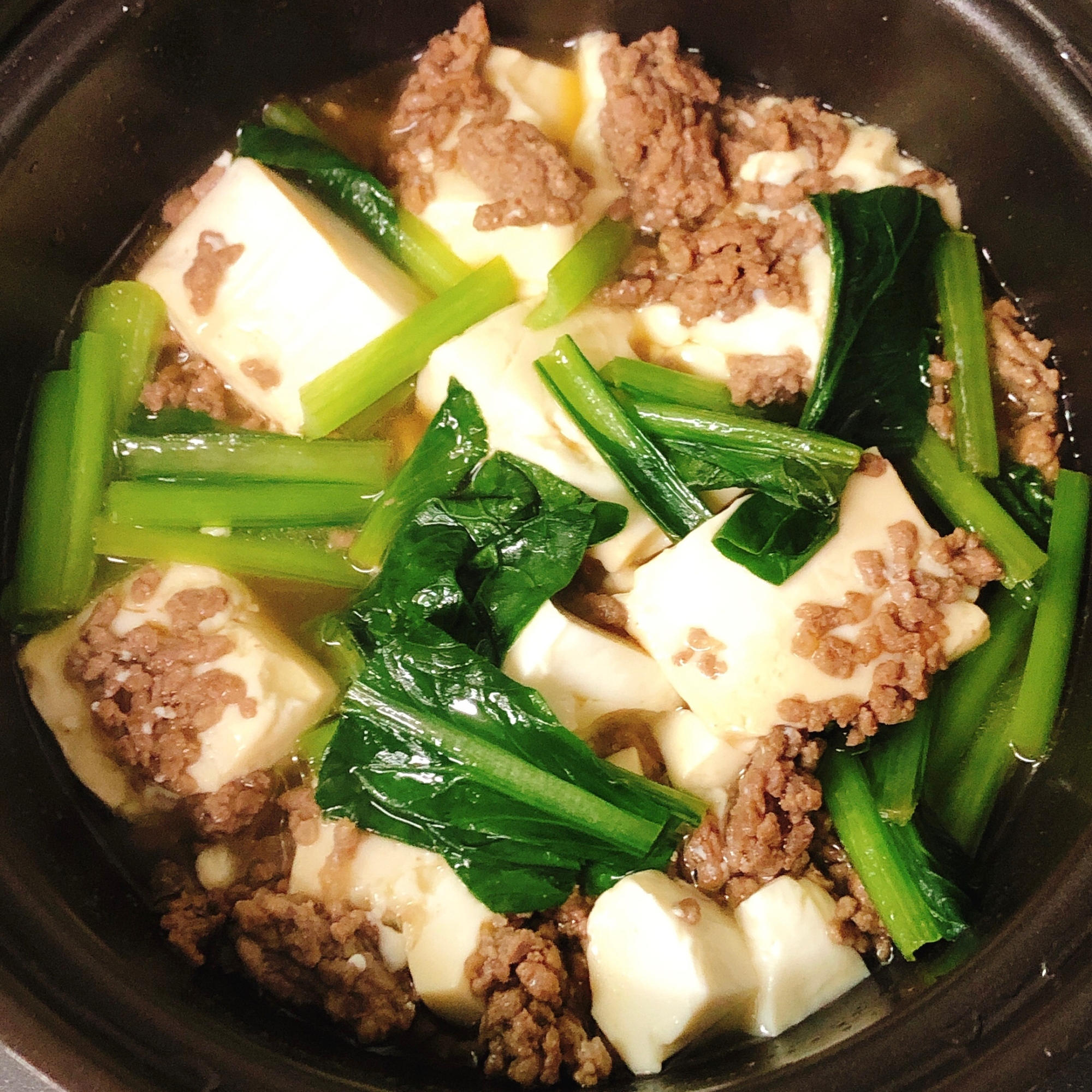 小松菜とそぼろの豆腐煮