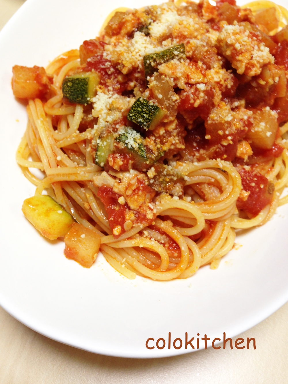 ズッキーニと大根と鶏ミンチのトマトソースパスタ レシピ 作り方 By Colokitchen 楽天レシピ