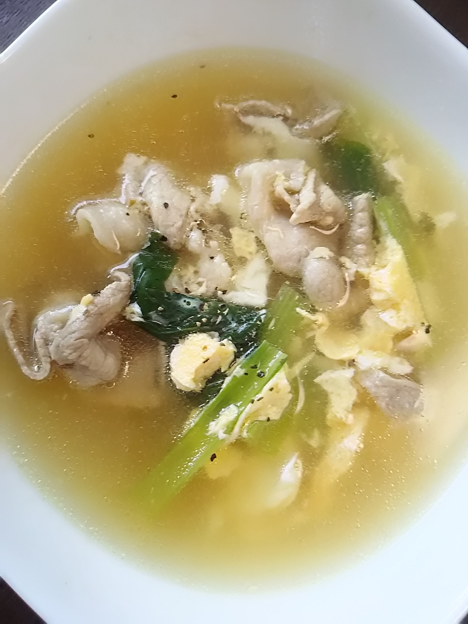 小松菜と豚肉の卵スープ(^^)