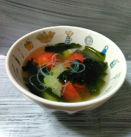 春雨とミニトマトの中華スープ