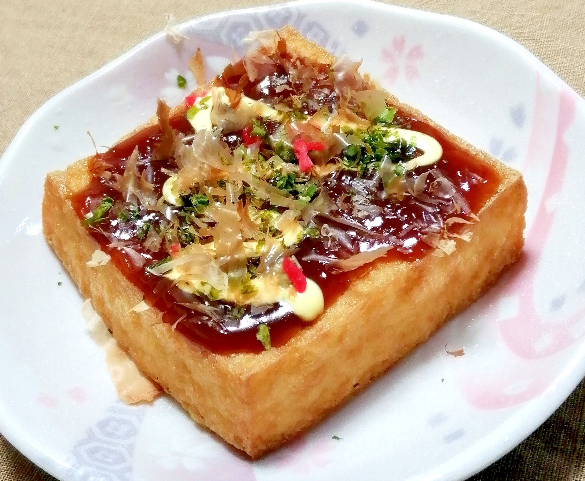 お好み焼き風厚揚げ☆トースターでお手軽！