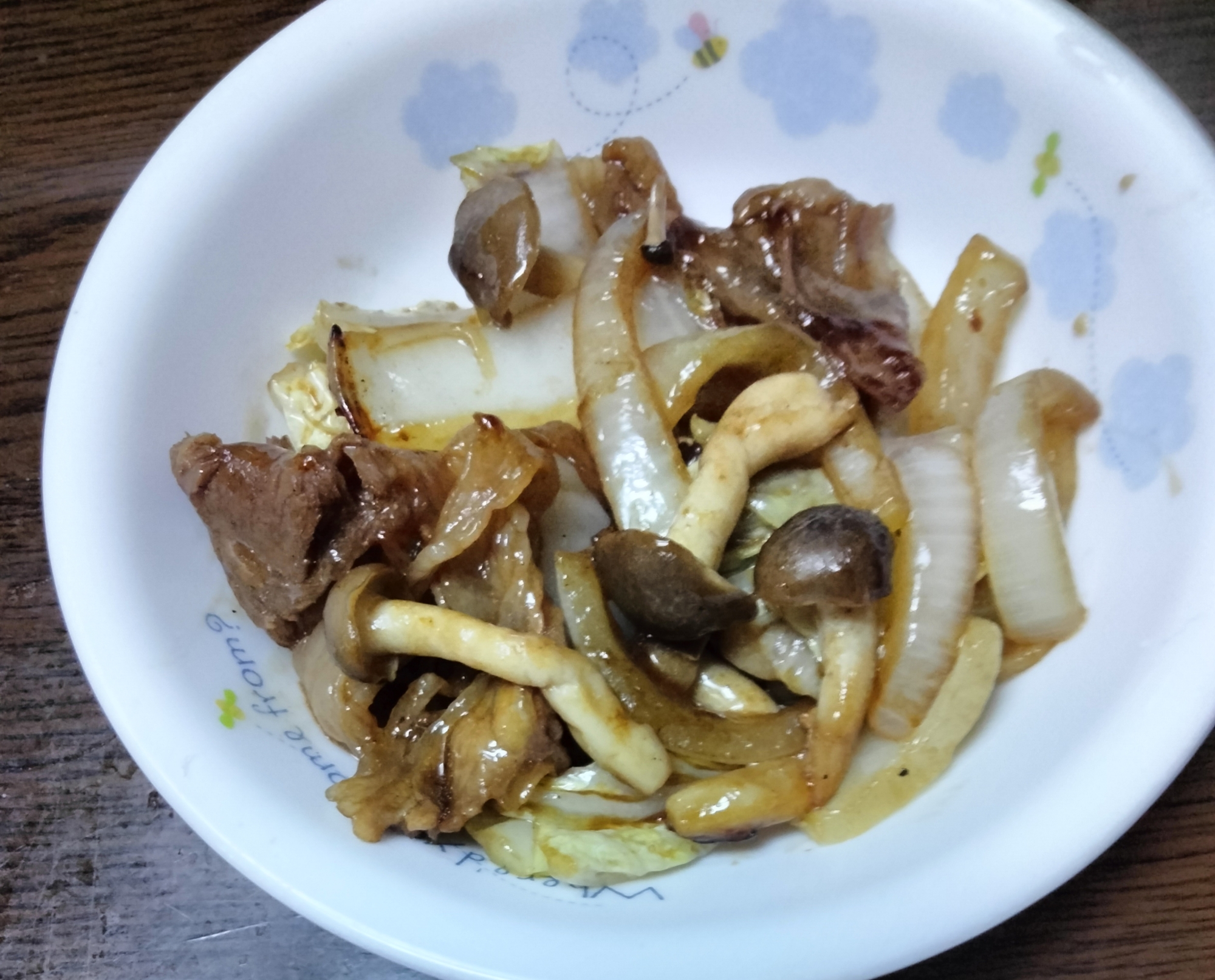 豚こま白菜玉ねぎしめじのオイスターソース炒め