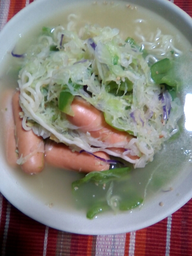 冷蔵庫の余り物で作った塩ラーメン