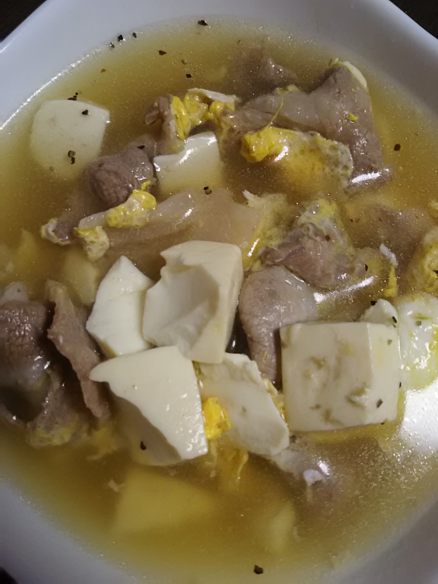 豆腐と豚肉の卵スープ(^^)