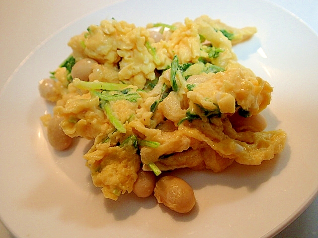 塩麹香る　水菜と水煮大豆の卵とじ♬