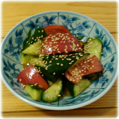 ごま油香る♪胡瓜とミニトマトと押麦のぽん酢酢和え♡