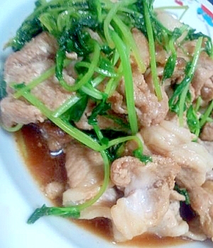 豆苗と豚肉の炒め物