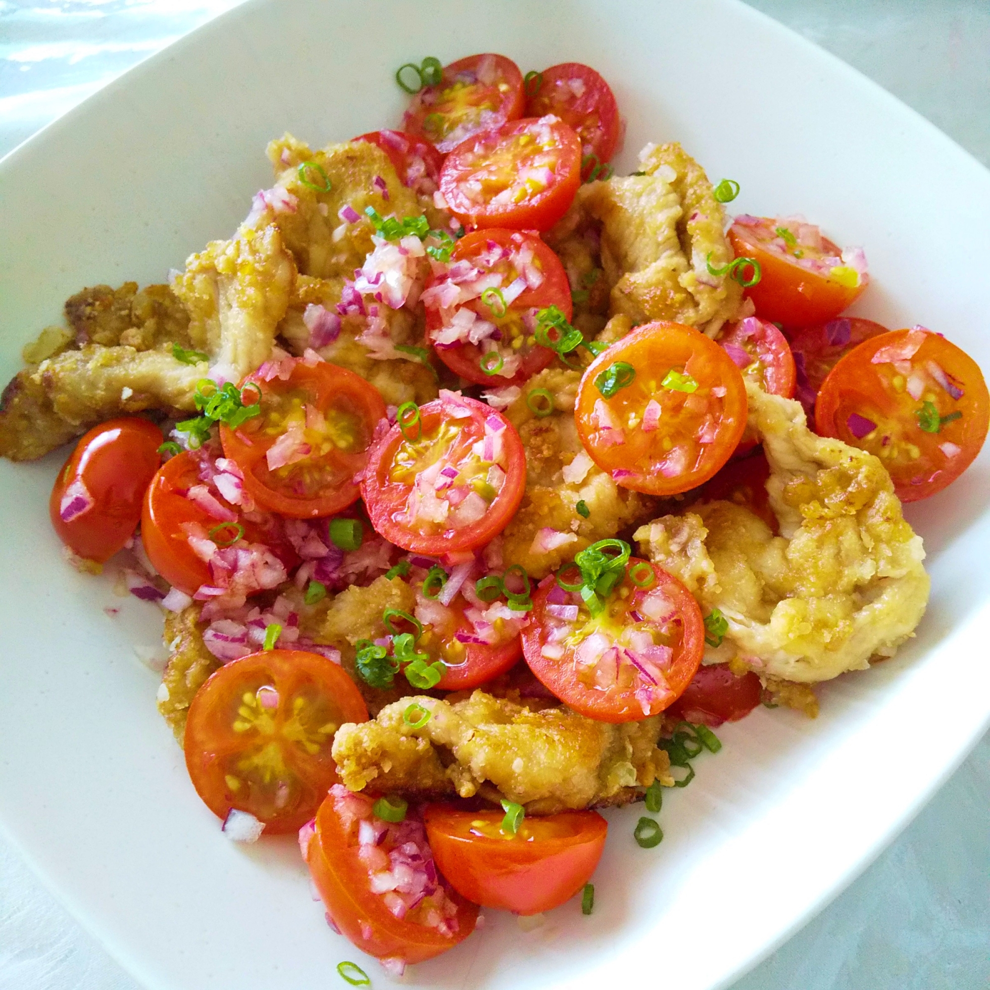 豚肉の唐揚げ 黒酢トマト玉ねぎソースかけ レシピ 作り方 By Sawa Rarara 楽天レシピ 豚肉の唐揚げ 黒酢トマト玉ねぎソースかけ レシピ 作り方 By Sawa Rarara 楽天レシピ