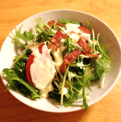 水菜を、モリモリ食べれる〜♡
ニンニク少し多めで作りましたが美味しかったです♪
ごちそうさまでした♪(´ε｀ )