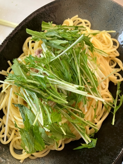 めんつゆで簡単味付け☆ 水菜とツナの和風パスタ