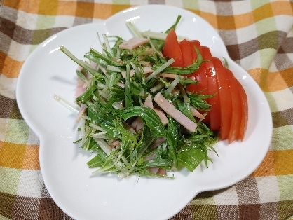 切って和えるだけ♡水菜とハムのマヨポンサラダ
