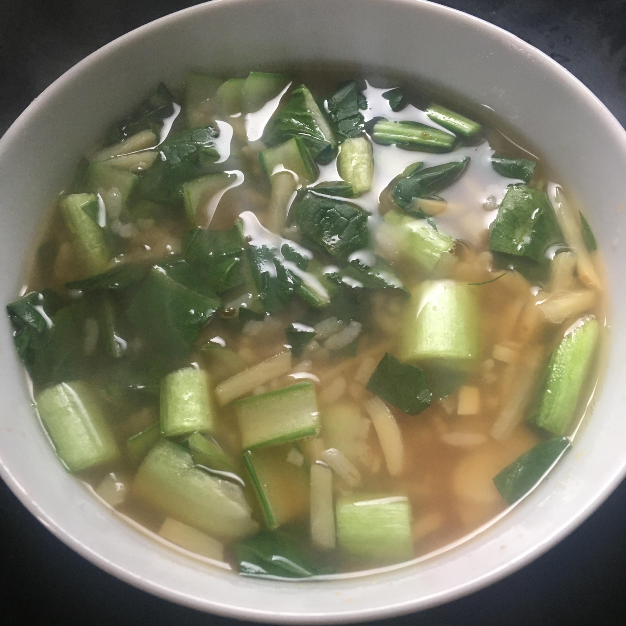 小松菜、たけのこ、にんにくの海苔雑炊