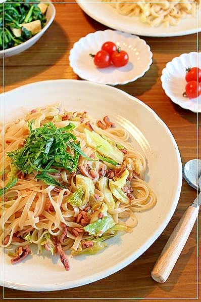 いかの塩辛とキャベツのパスタ レシピ 作り方 By Urara3306 楽天レシピ