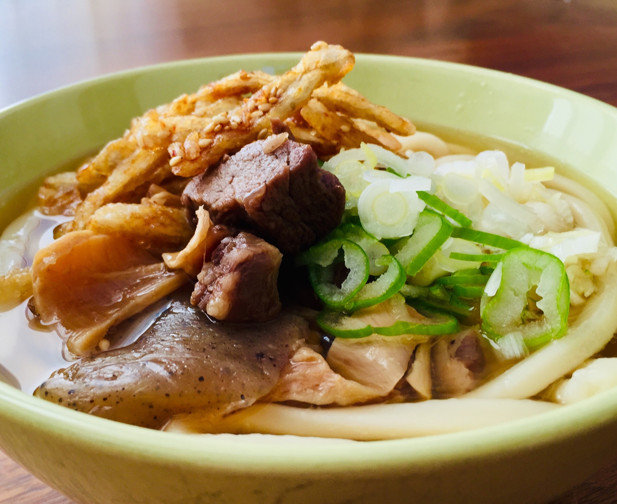 簡単ランチ！牛すじゴボ天うどん