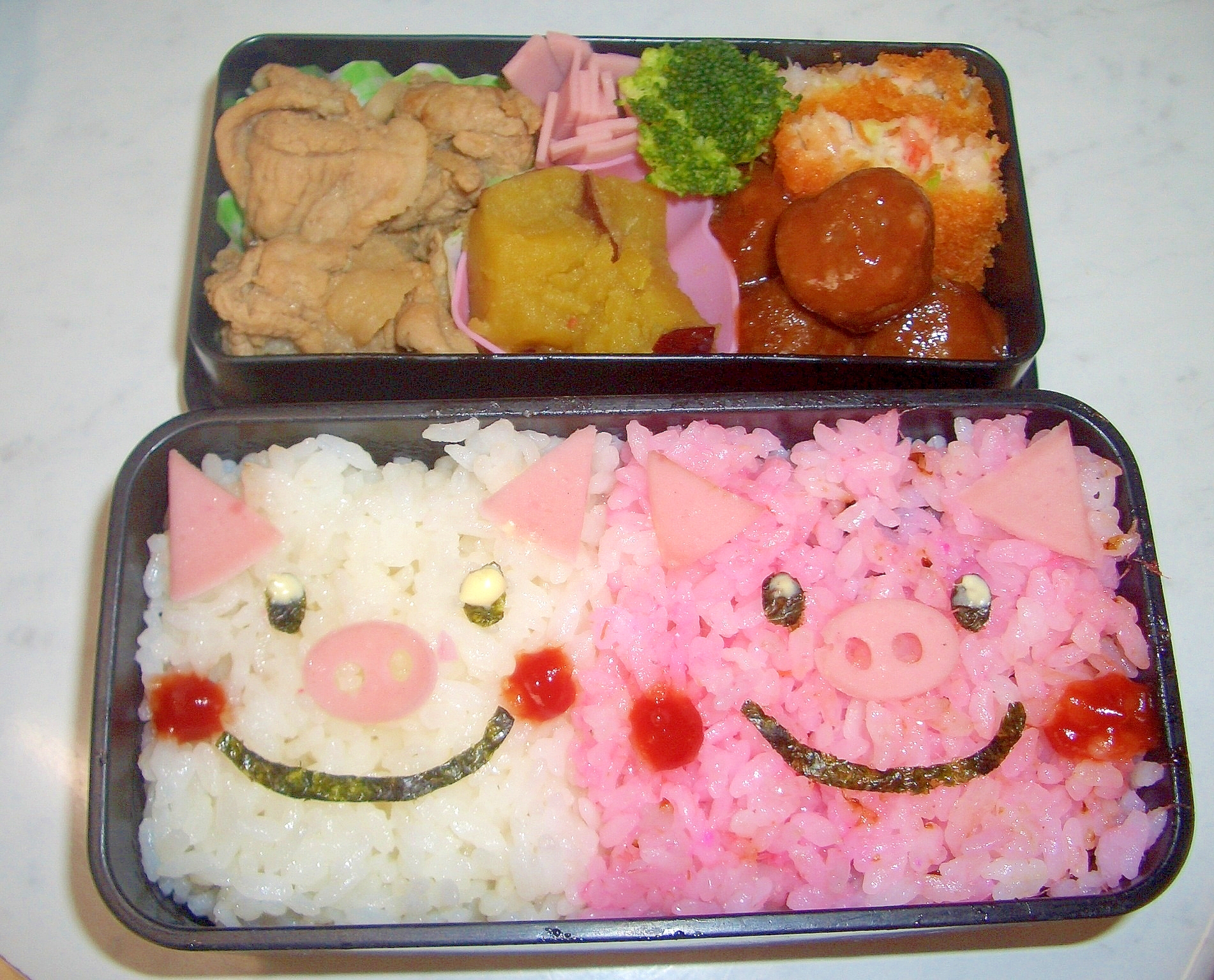 簡単 ブタさんキャラ弁当 パパ弁 レシピ 作り方 By さぁー27 楽天レシピ