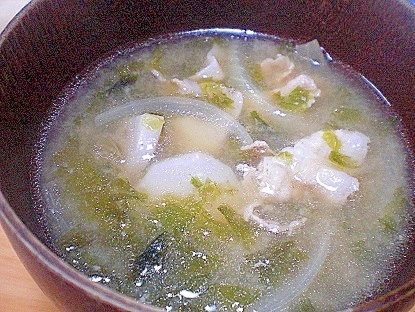 「あおさ入り里芋と豚肉の味噌汁」　　　♪♪