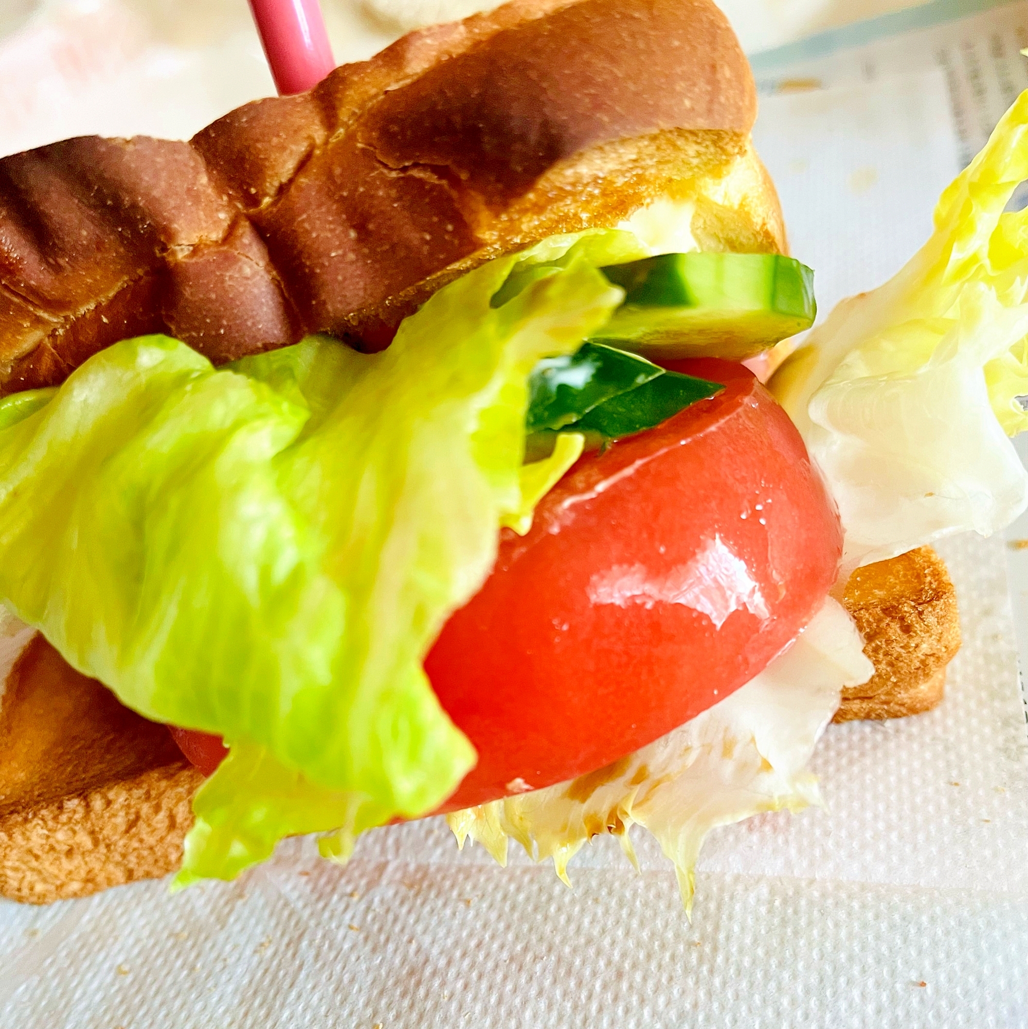 トマトとハムとレタスときゅうりのホットサンド