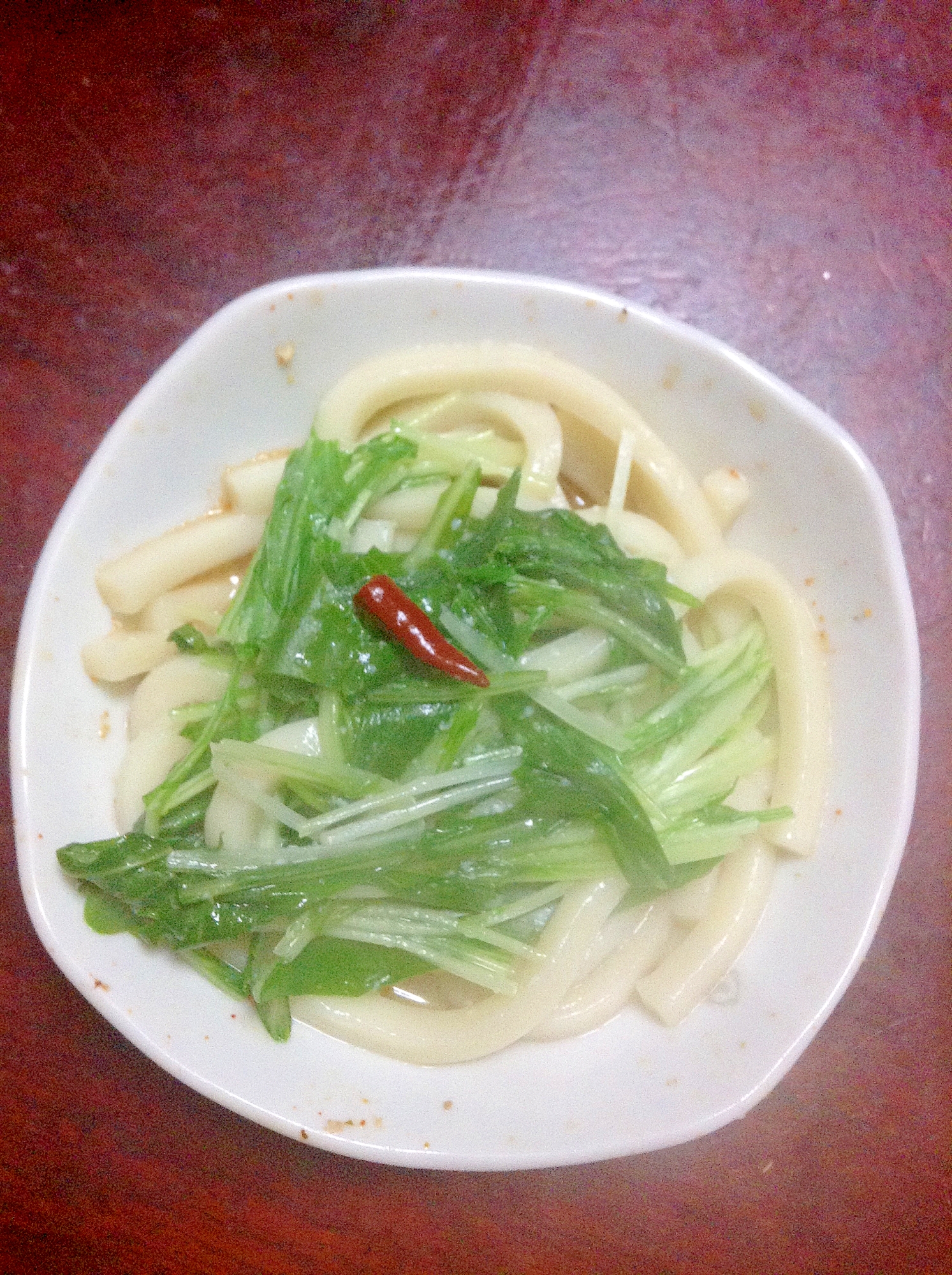 酒粕ポカポカ鍋の〆に！　ショウガ香る☆水菜うどん