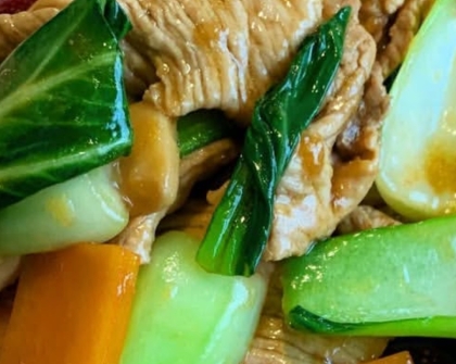 豚肉とチンゲン菜と椎茸のオイスターソース炒め
