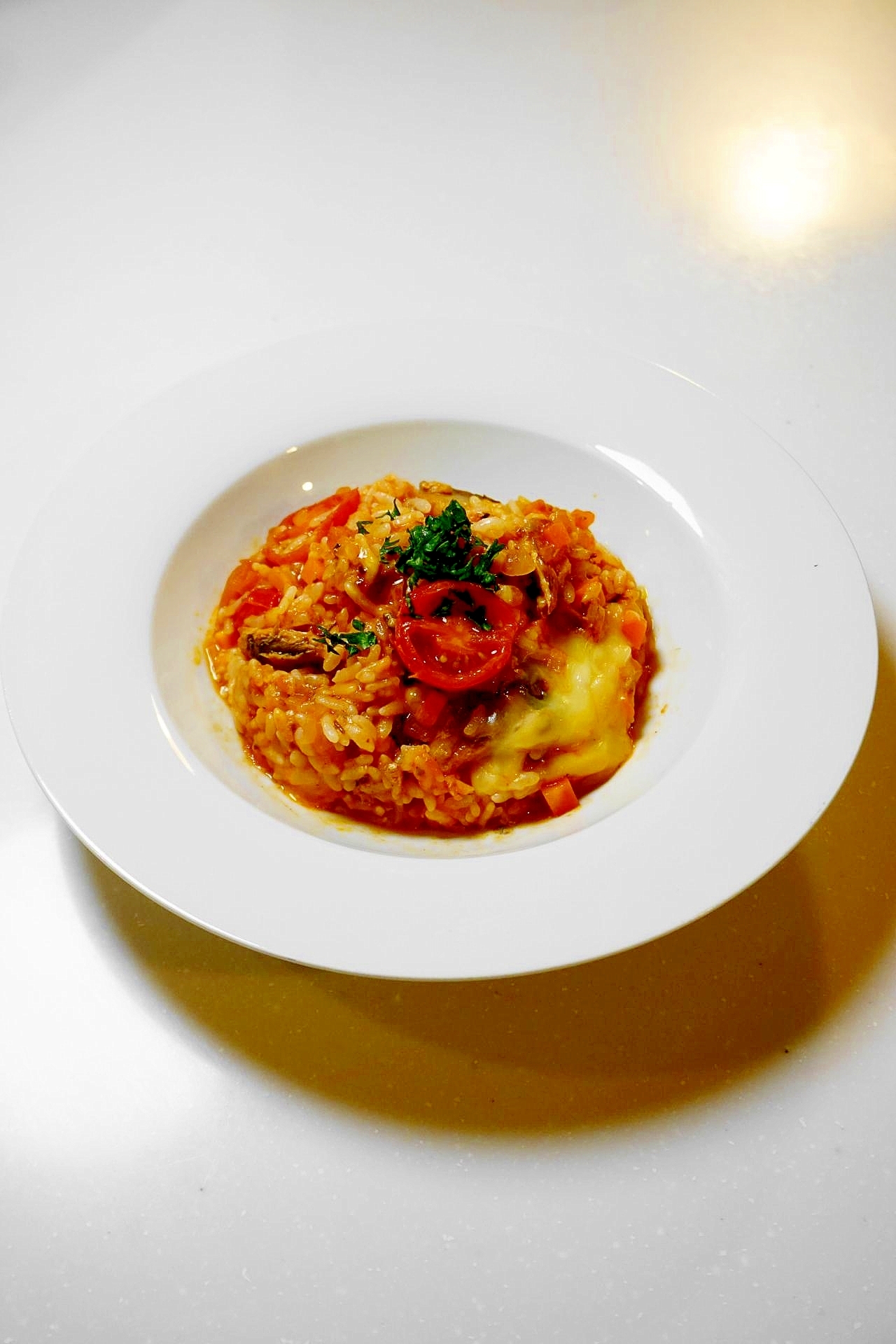 サバ缶とトマト缶で作る！さばトマトチーズリゾット風