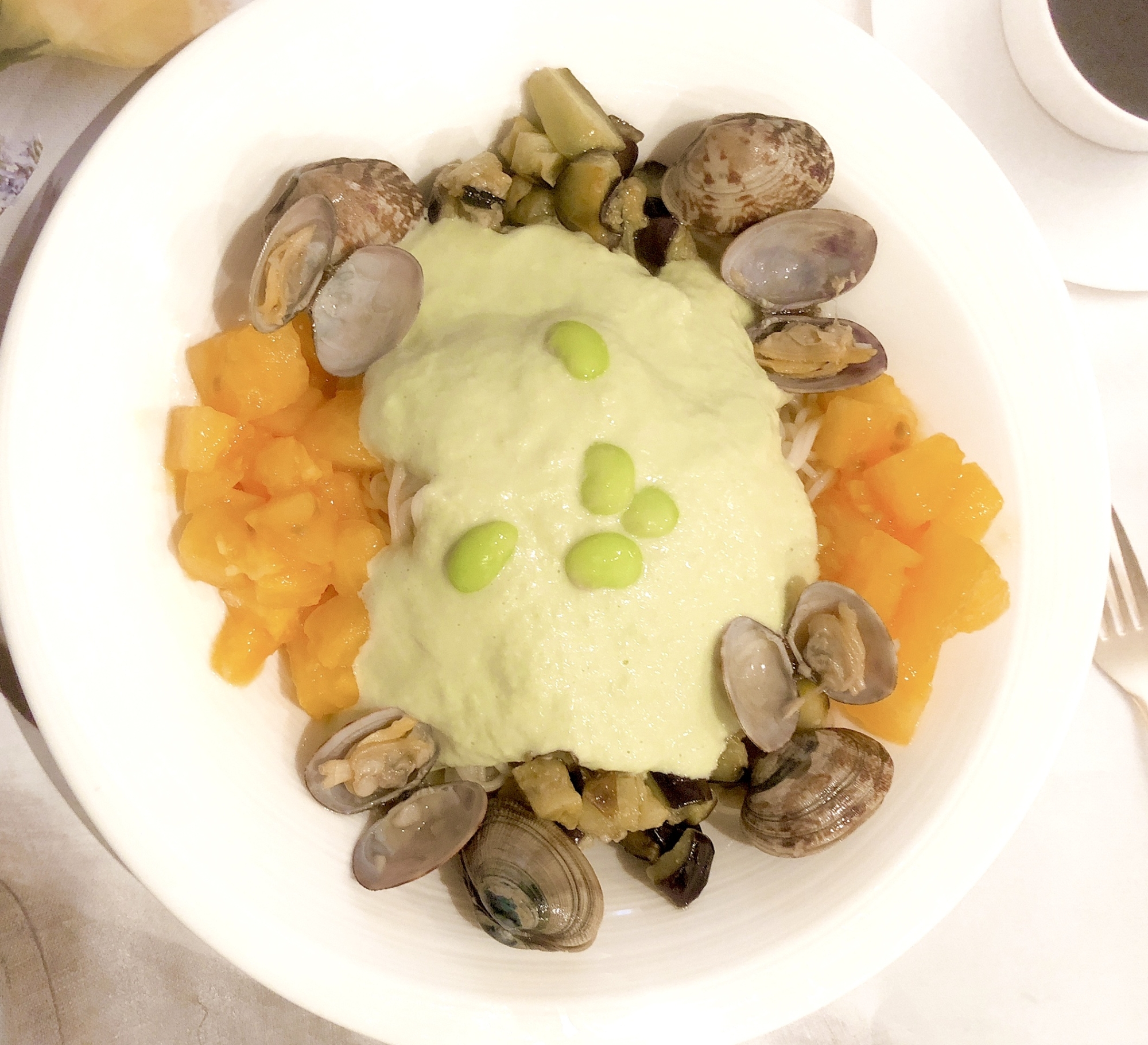 夏野菜とあさりの冷製クリーム素麺