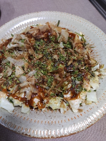 ワンパンで❣️豆腐とキャベツの低糖質なお好み焼き