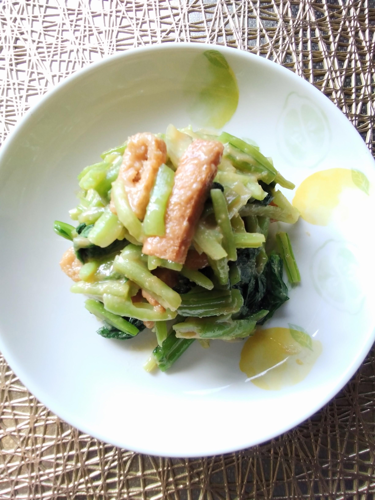 小松菜と油揚げの辛子酢醤油和え