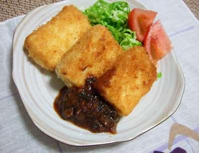 焼き豆腐の一口カツ＆ねぎ味噌だれ