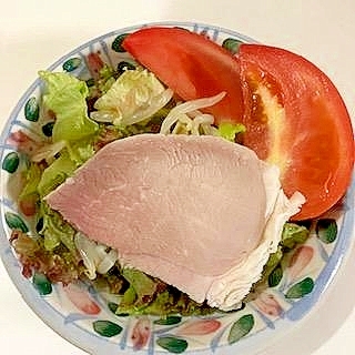 塩豚・サニーレタス・もやしナムル・トマトのサラダ
