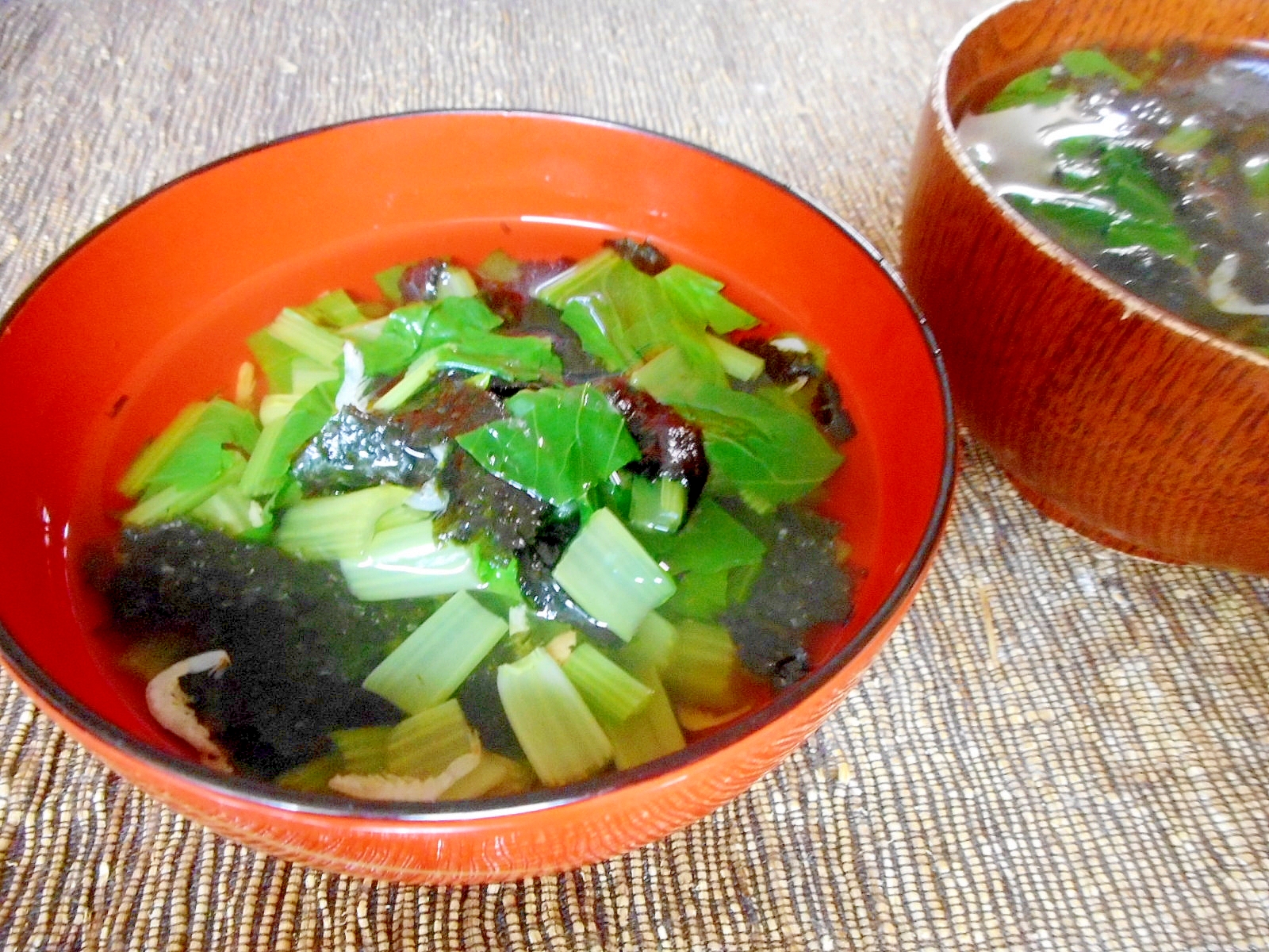 小松菜と海苔とアミエビスープ