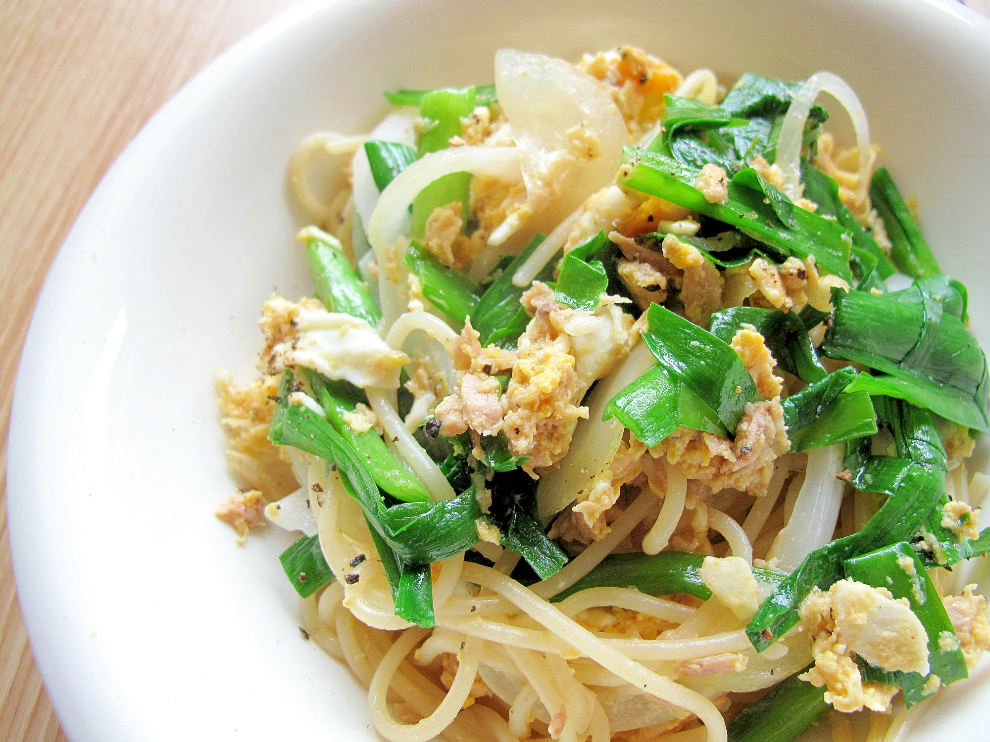 フライパン一つで ツナニラ玉パスタ レシピ 作り方 By へんてこぽこりんママ 楽天レシピ