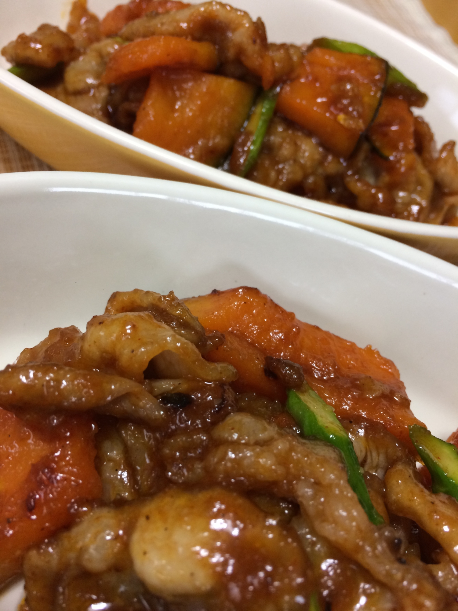 豚こま肉と南瓜のコチュジャン炒め