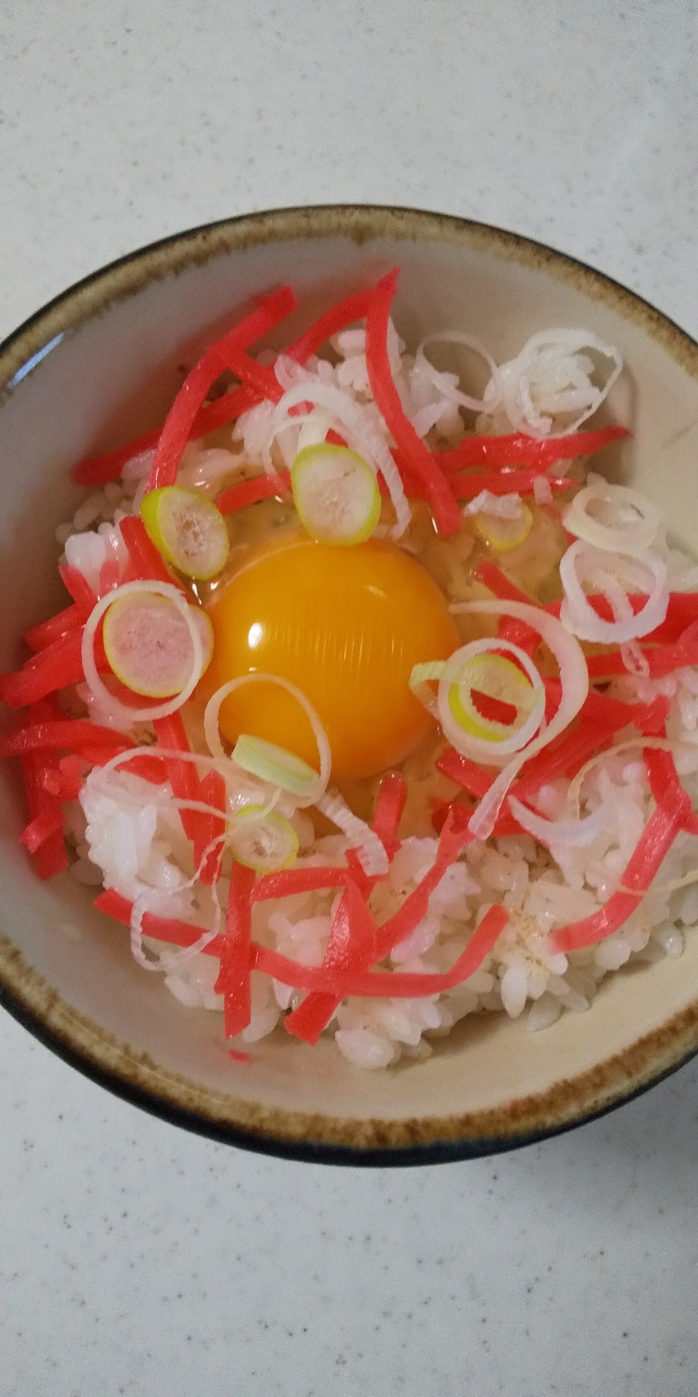 鰹節と紅生姜と葱の卵かけご飯☆