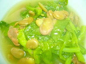 そら豆、豆苗の中華スープ