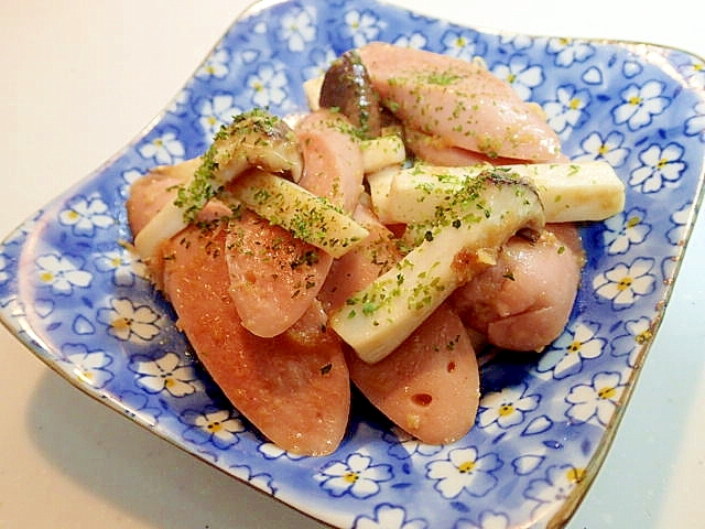 魚肉ソーセージとエリンギのゆずポン酢生姜炒め