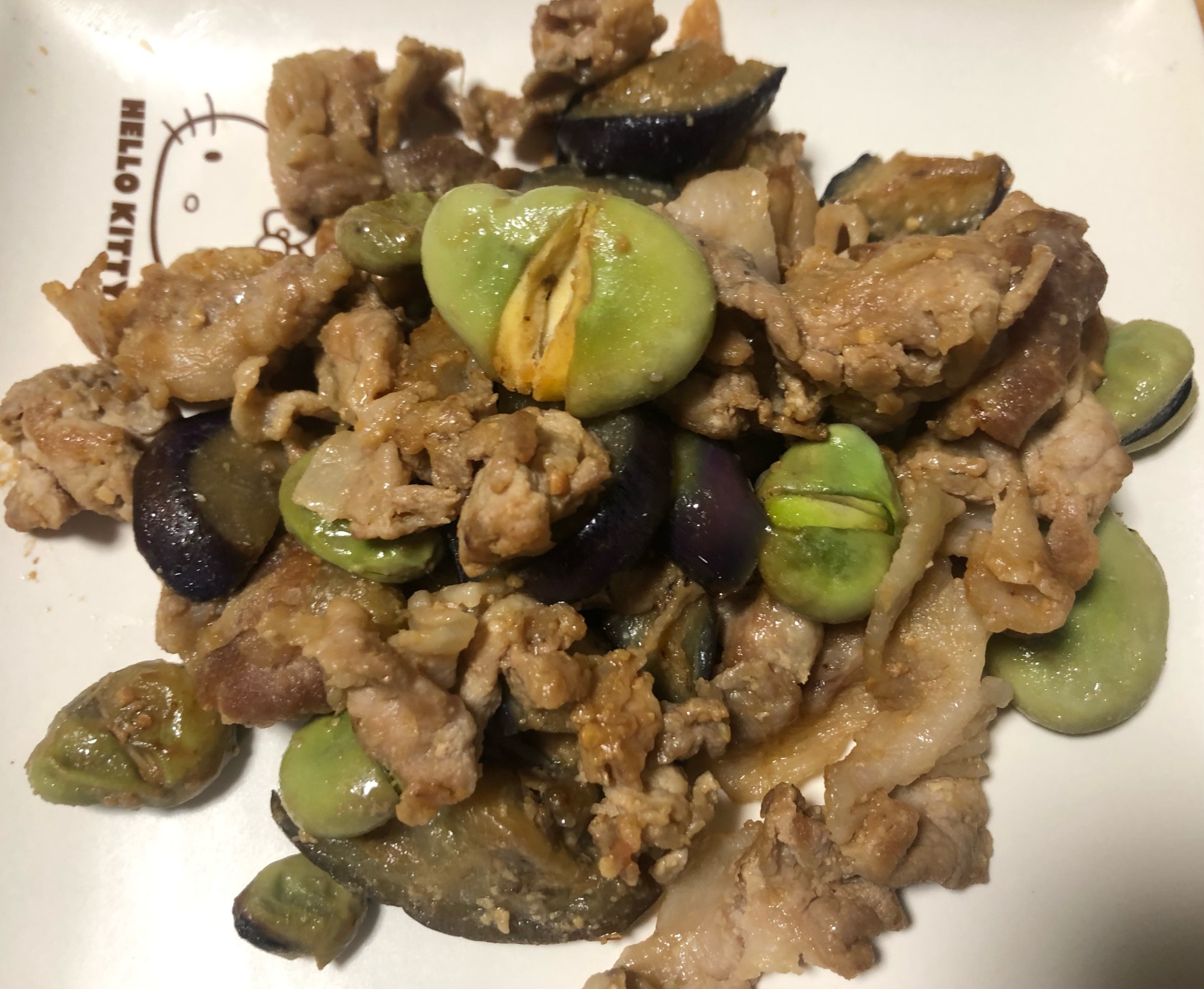 そら豆と茄子の味噌炒め