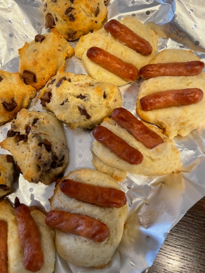 ポークビッツのせたものはケチャップつけて食べました♡チョコの方が子どもたちに好評！また作ります♡