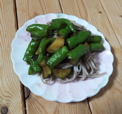 茄子と唐辛子の蕎麦サラダ