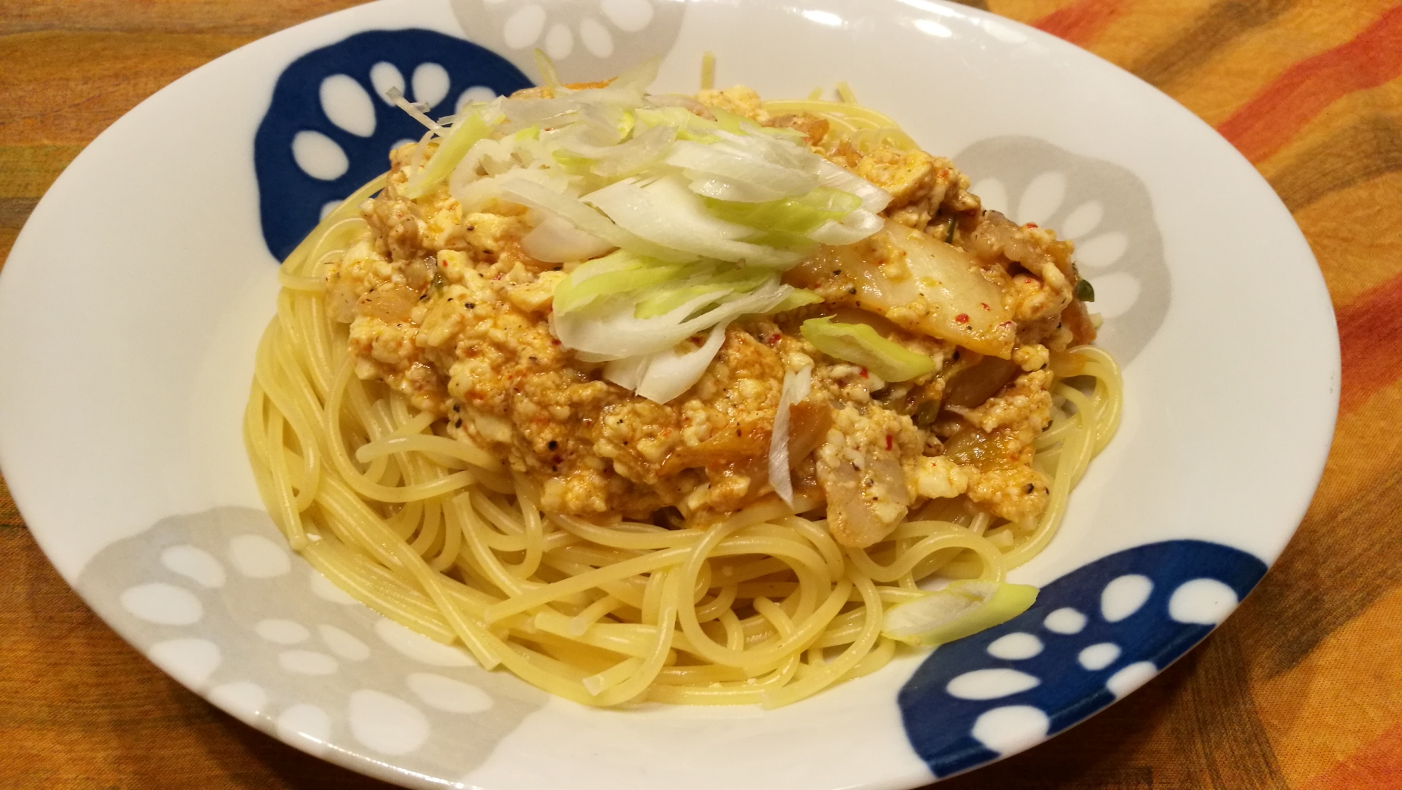 豆腐とキムチの健康パスタ