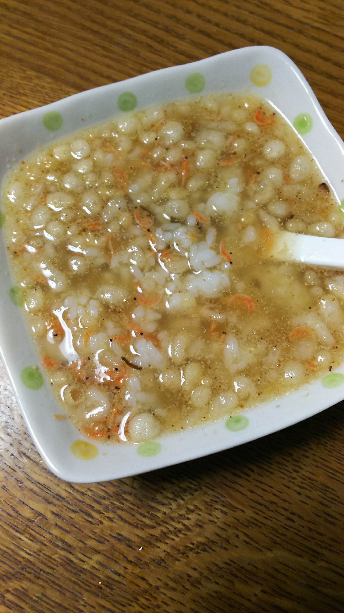 天かす&あみえび&塩昆布のダシダスープご飯