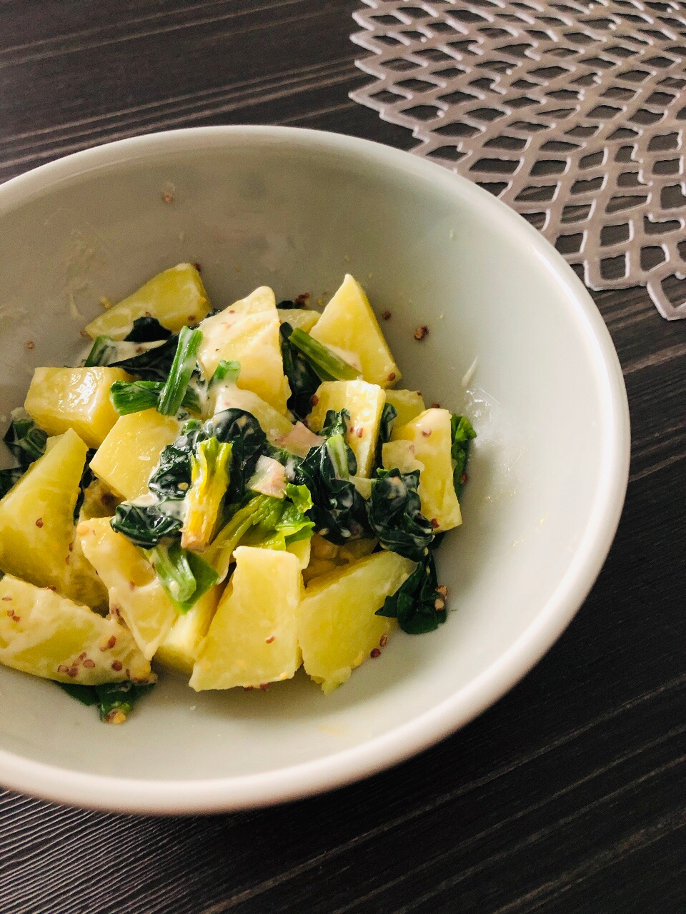 レンジで じゃがいもとほうれん草のホットサラダ レシピ 作り方 By Ma Ma Yu Mi 楽天レシピ