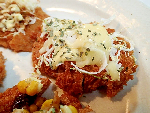 キャベツ＆チーズonヒレカツのトースター焼き