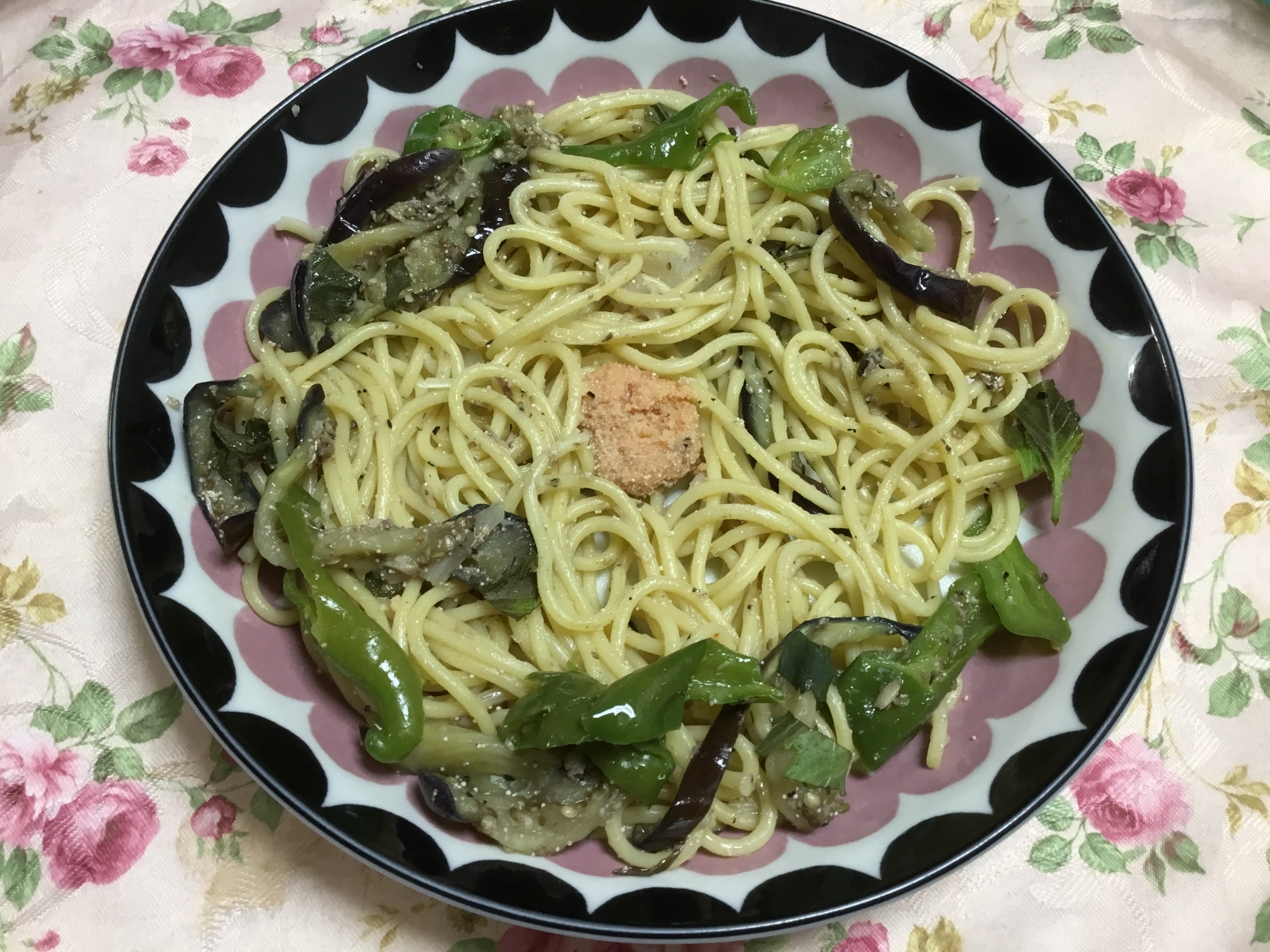 ピーマンと茄子の明太子パスタ